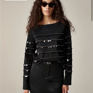 J.Crew Heavy Long Sleeve T Shirt with Pailette Sequin Embellishments